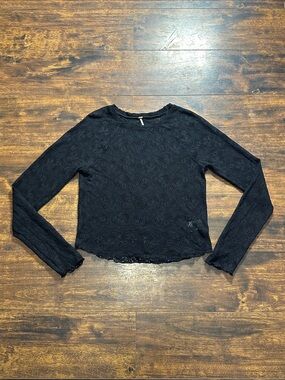 🖤🌼Free People Black Lace Long Sleeve Tee EUC✨